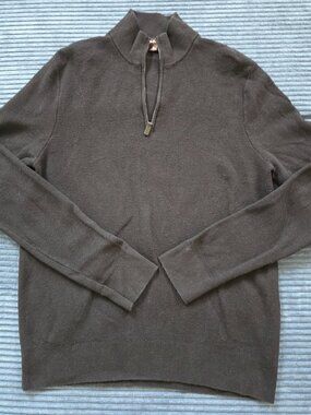 Michael Kors Men's Black Textured Quarter-Zip Long Sleeve Sweater Size XL